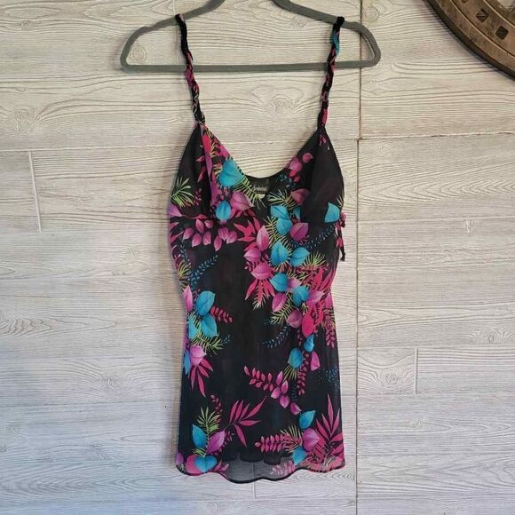 Frederick's Of Hollywood Slip Dress Lingerie SZ L Tropical Floral Camisole - Picture 1 of 7